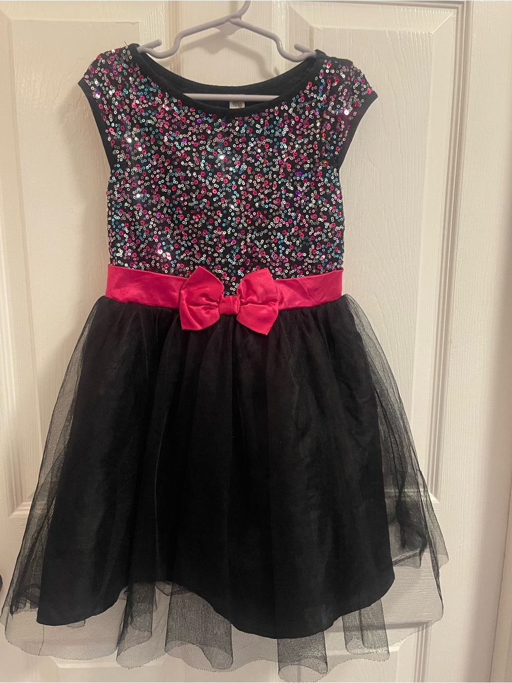 Cherokee Black Sequin Party Dress with Pink Bow